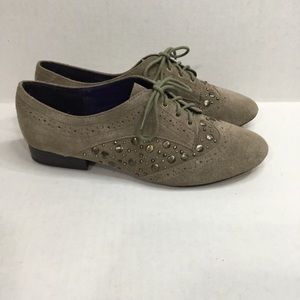 Libby Edelm Raina Suede Lace Up Studded Flats